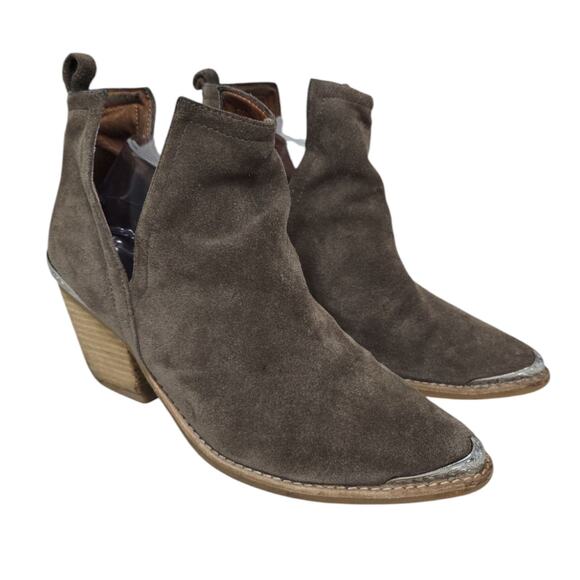 Jeffrey Campbell Cromwell Size 9.5 Suede Taupe Cut Out Western Ankle Boot Cutout - Picture 1 of 9